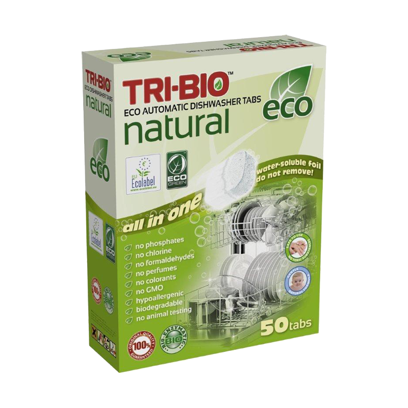 Натурални еко таблетки за съдомиялна, картонена кутия, 50 бр. Tri-Bio