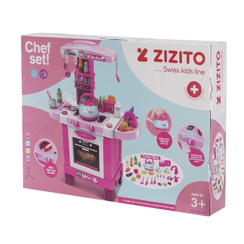 Set de joaca bucatarie Little Chef ZIZITO , Cu inducție, Cu lumină, Sunet și abur ZIZITO