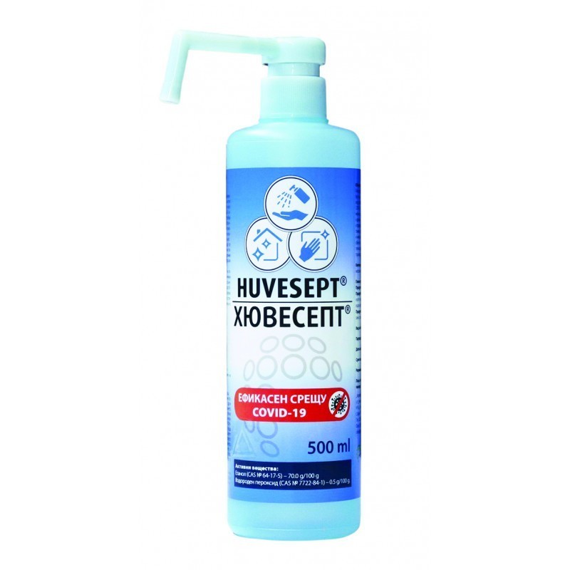 Huvesept disinfectant, 70% ethyl alcohol, bottle with dispenser, 500 ml Huvesept