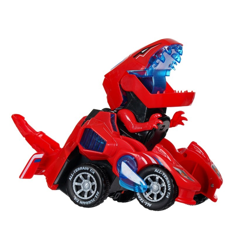 Transformišući automobil - dinosaurus sa LED svetlima i zvukom, crven BC
