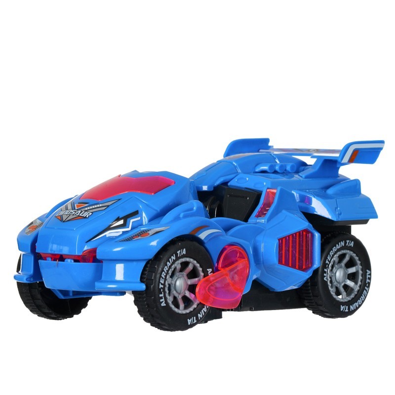 Transforming dinosaur car with LED lights and sound, red BC