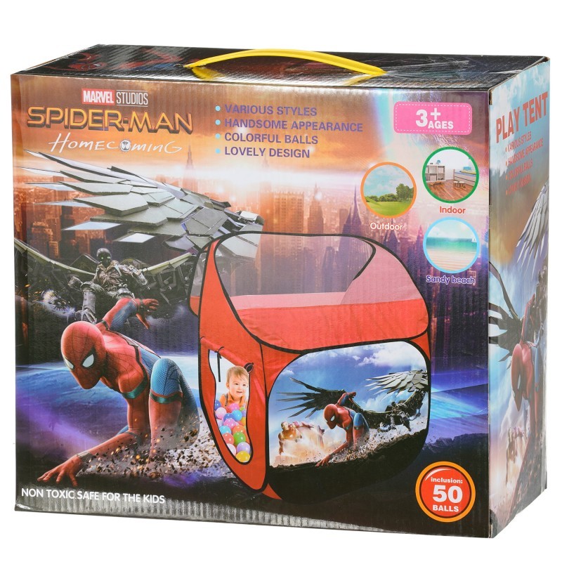 Детски шатор за игра со принт на Спајдермен, со 50 топчиња Spiderman