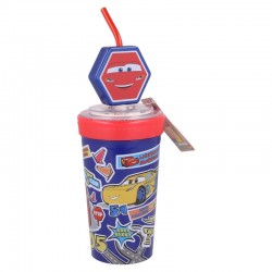 Plastic cup with lid and 3D straw - Cars, 475 ml. Cars 30359 2