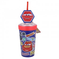 Plastic cup with lid and 3D straw - Cars, 475 ml. Cars 30360 
