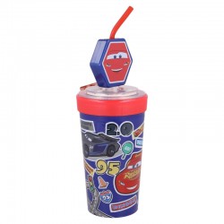 Plastic cup with lid and 3D straw - Cars, 475 ml. Cars 30361 3