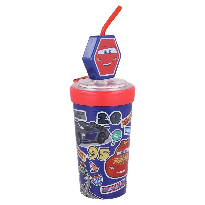Plastic cup with lid and 3D straw - Cars, 475 ml. Cars