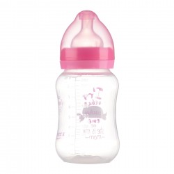 ﻿Полипропиленово шише за хранене с широко гърло Little Angel с биберон 2 капки (3+ мес.), 250 мл., розово ZIZITO 31005 
