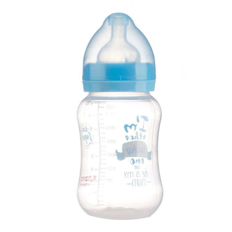 Baby bottle Little Angel, polypropylene, wide neck, 3+ months, 250 ml, blue ZIZITO