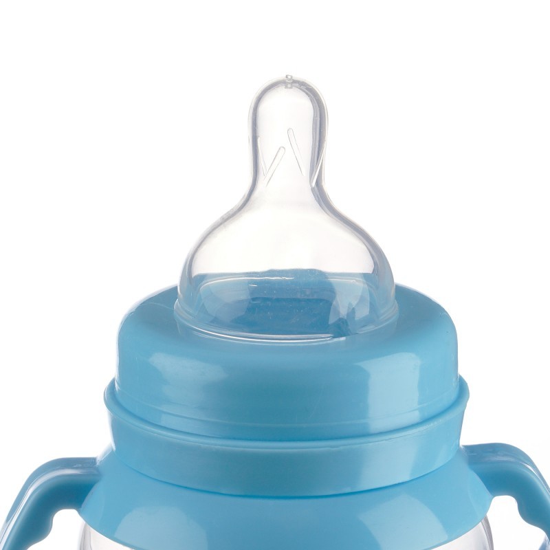 Bottle with handles Little Angel, wide neck, 6+ months, 250 ml., blue ZIZITO