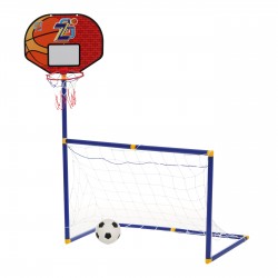 Set de poartă de fotbal 2-în-1 și cerc de baschet cu mingi incluse GT 33453 