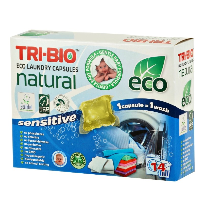 Φυσικές φιλικές προς το περιβάλλον κάψουλες πλυσίματος για μωρά, 14 κάψουλες Tri-Bio