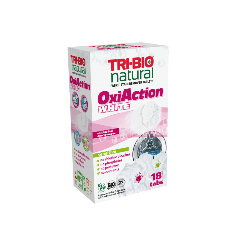 Natürliche Tabletten zum Entfernen von Flecken für weiße Wäsche, Oxi-Action, empfindlich - 18 Stk. Tri-Bio