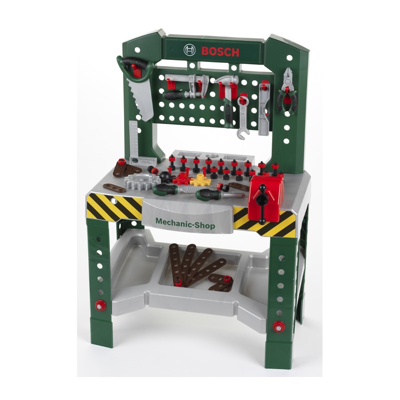 Theo Klein 8574 Bosch Workbench with 77 parts I With screwdriver and spanner, pliers, hammer and much more I Work surface with learning function I Dimensions: 57 cm x 35 cm x 86 cm I Toy for children aged 3 years and up BOSCH