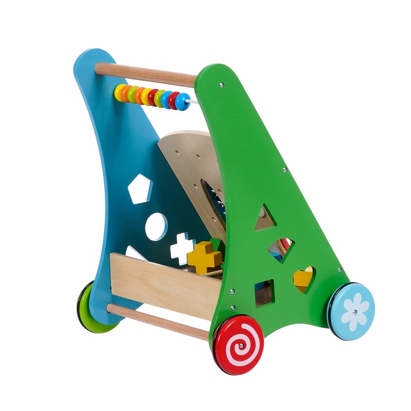 Детска дрвена играчка за туркање - шетач со активности WOODEN