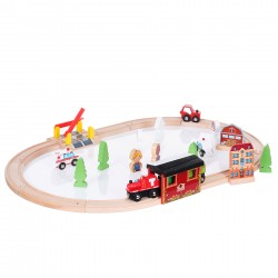 Wooden railway composition with train, bridge and buildings, 70 parts WOODEN 36710 2