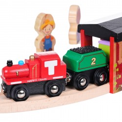 Wooden railway composition with train, bridge and buildings, 70 parts WOODEN 36711 3