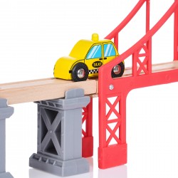 Wooden railway composition with train, bridge and buildings, 70 parts WOODEN 36714 6