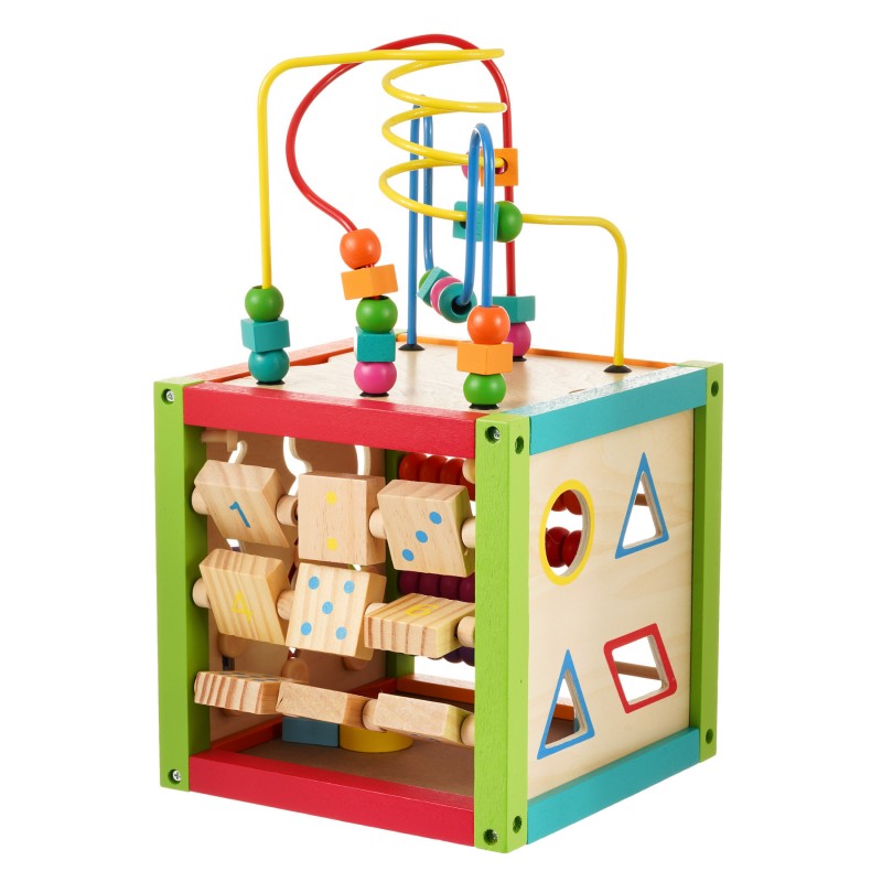 Wooden didactic cube with activities WOODEN