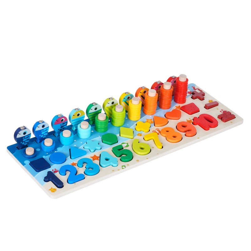 Drvena igračka - tabla sa brojevima, prstenovima i ribicama WOODEN