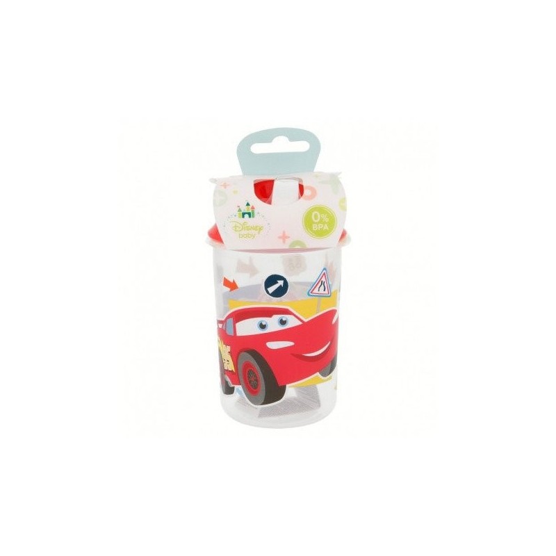 Cup with a drinking tip with a picture from the cartoon CARS ROUND Cars