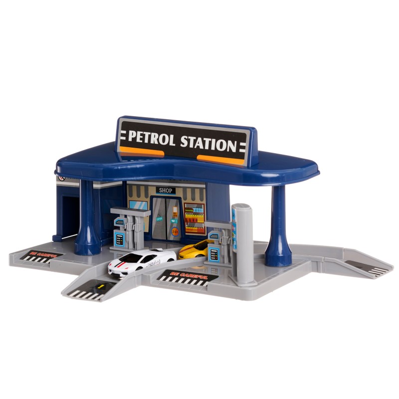 station with blue 2 cars, gas Children\'s dark
