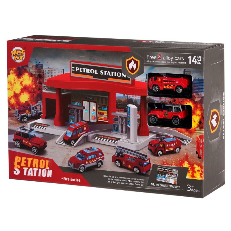 Children's gas station with 2 cars, red GOT
