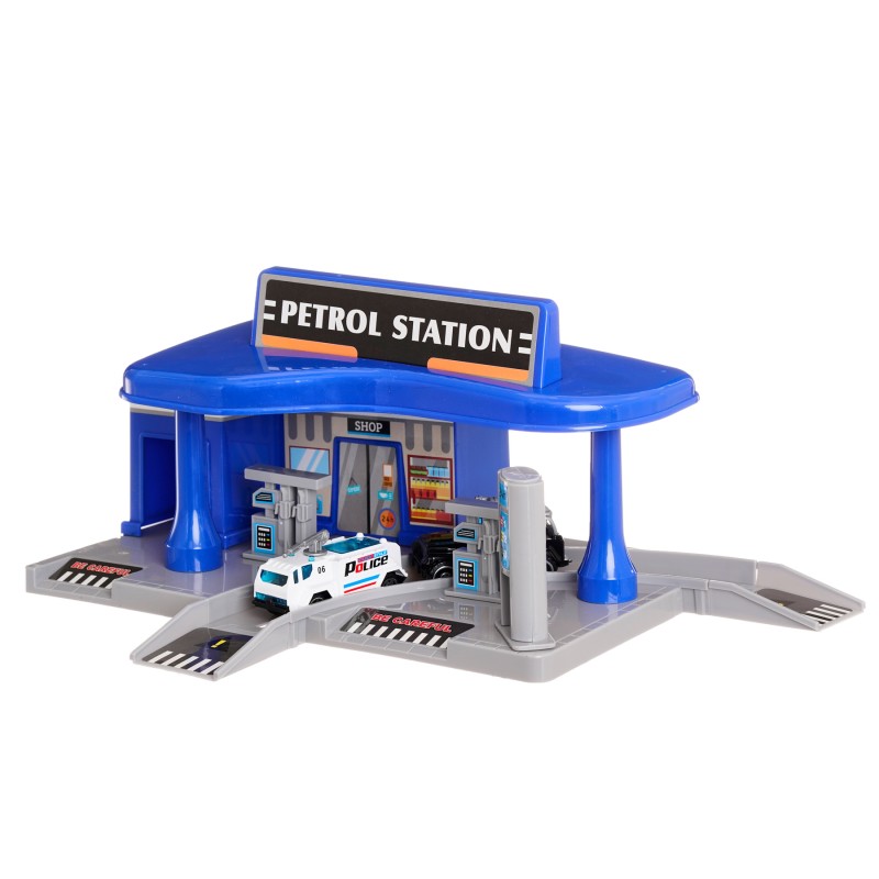 Children's gas station with 2 cars, blue GOT