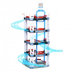 Theo Klein 2813 Bosch Car Service Multi-Storey Car Park I With 5 levels, two-lane exit ramp, 2 racing cars, lift and much more I Dimensions: 55 cm x 55 cm x 85 cm I Toy for children aged 3 years and up BOSCH 40872 