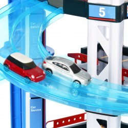Theo Klein 2813 Bosch Car Service Multi-Storey Car Park I With 5 levels, two-lane exit ramp, 2 racing cars, lift and much more I Dimensions: 55 cm x 55 cm x 85 cm I Toy for children aged 3 years and up BOSCH 40877 7