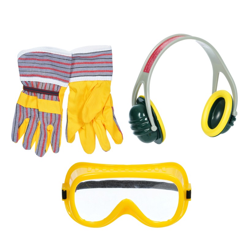 Theo Klein 8535 Bosch 3-teiliges Zubehör-Set | Arbeitshandschuhe, Arbeitsbrille und Ohrenschützer im Bosch-Design | Verpackungsmaße: 19,5 cm x 7 cm x 33,5 cm | Spielzeug für Kinder ab 3 Jahren BOSCH