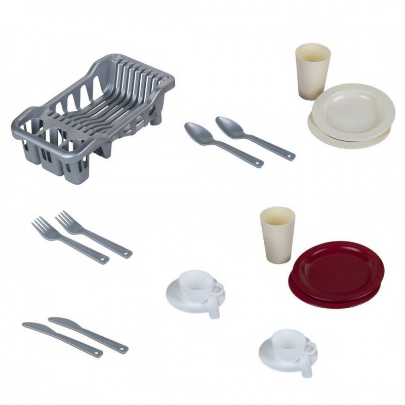 Theo Klein 9008 cutlery basket I Supplement for play kitchens including cutlery, crockery and coffee set I Fits many Miele and Bosch children's kitchens I toys for children from 2 years Theo Klein
