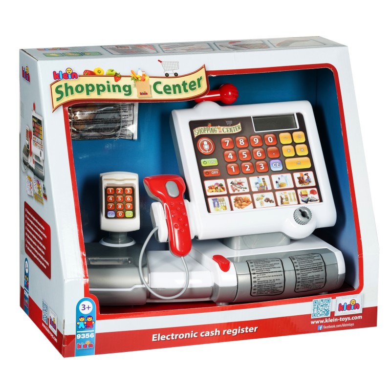 Theo Klein 9356 Toy Cash Register I With plastic film keyboard, calculator function, payment terminal including scanner and scales with light and sound function I Dimensions: 31 cm x 15.5 cm x 23 cm I Toy for children aged 3 years and up BOSCH