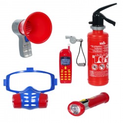 Theo Klein 8950 Fire Fighter Henry 7-piece fire brigade set I Incl. Fire extinguisher with spray function, megaphone, torch and much more. I Dimensions: 40 cm x 32 cm x 9.5 cm I Toys for children aged 3 and over Klein 41747 2