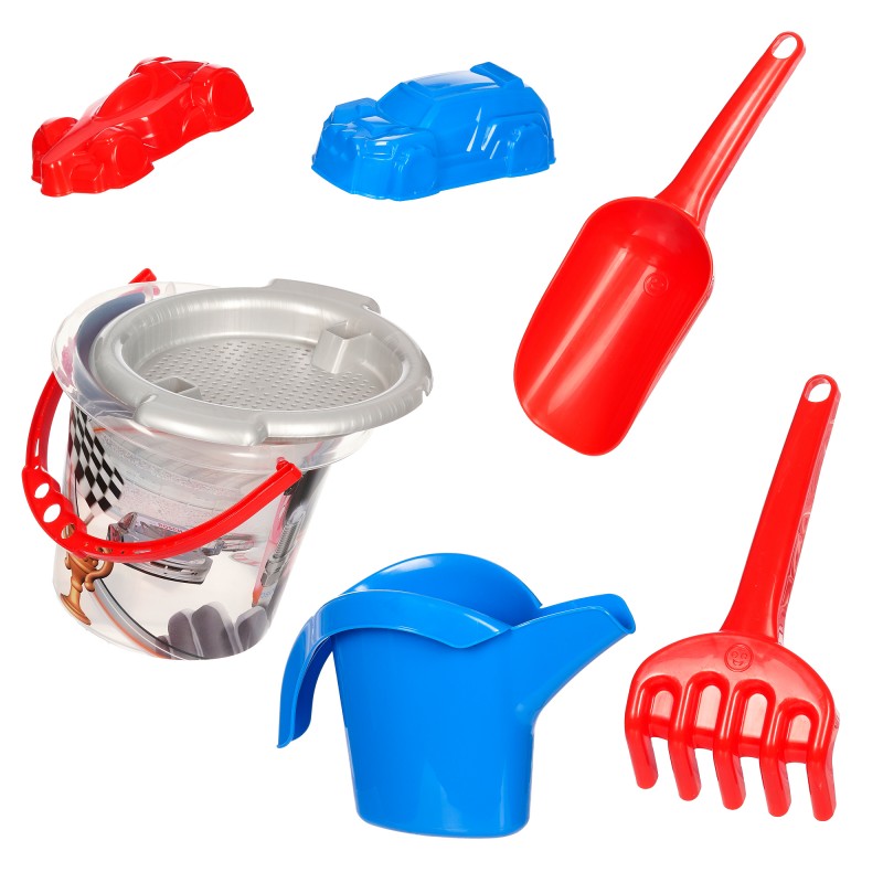 Theo Klein 2826 Bosch Car Service sand bucket set, 2 liters | Incl. Bucket, watering can, 2 car sand molds and more. | Dimensions: 21 cm x 20,5 cm x 33 cm | Toy for children from 1 years old BOSCH