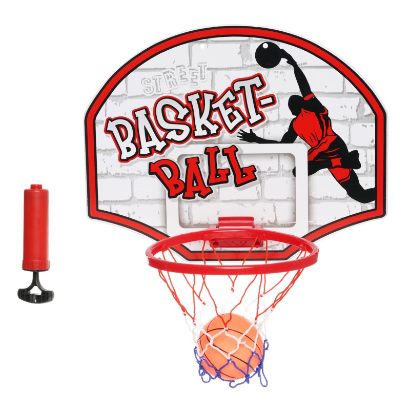 Basketballkorb für Wand mit Ball und Pumpe, rot GT