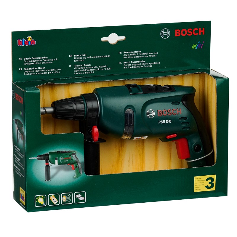 Theo Klein 8413 Bosch Power Drill I Battery-powered rotating drill bit I With sound and light effects I Dimensions: 28.5 cm x 4.5 cm x 16 cm I Toy for children aged 3 years and up BOSCH