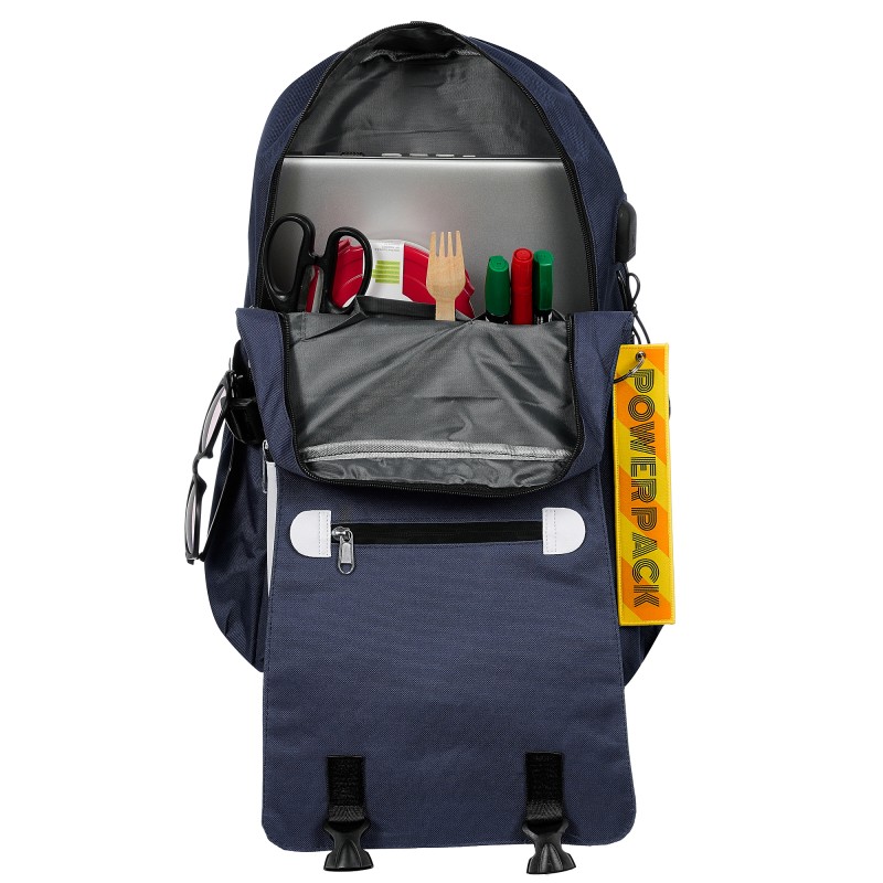 Backpack with built-in USB port, dark blue ZIZITO