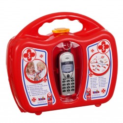 Theo Klein 4350 Doctor's Case with Mobile Phone I Robust case with stethoscope, syringe and much more I With battery-powered mobile phone with sound I Dimensions: 27 cm x 24 cm x 10 cm I Toy for children aged 3 years and up Theo Klein 44378 