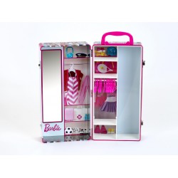 Theo Klein 5801 Barbie wardrobe trunk, clothes rails and shelves, toys for children aged 3 and over, incl. accessories, multicolour Barbie 45491 