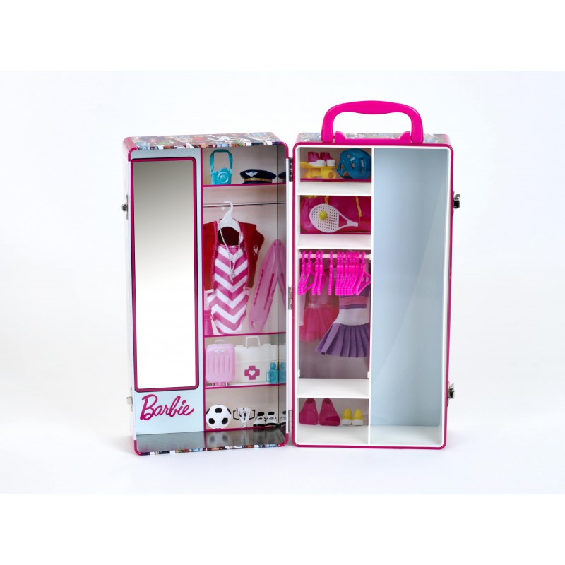 Theo Klein 5801 Barbie wardrobe trunk, clothes rails and shelves, toys for children aged 3 and over, incl. accessories, multicolour Barbie