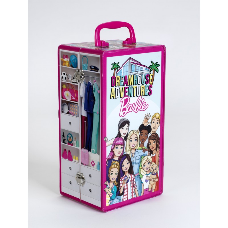 Theo Klein 5801 Barbie wardrobe trunk, clothes rails and shelves, toys for children aged 3 and over, incl. accessories, multicolour Barbie