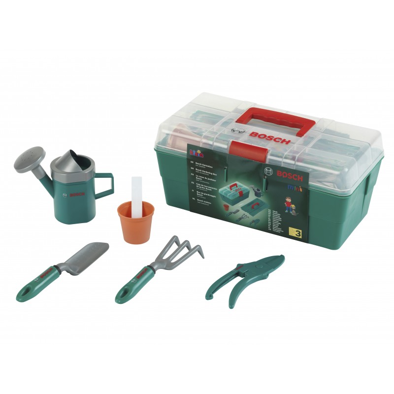 Theo Klein 2791 Bosch Garden Pro Box I Children's garden set in a robust box I High-quality accessories such as a shovel, rake, and much more. I Dimensions: 31.8 cm x 14 cm x 17.1 cm I Toy for children over 3 years old BOSCH