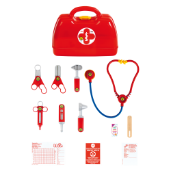 Theo Klein 4457 Doctor's Case I With stethoscope, thermometer, syringe and much more I Robust case with practical handle for carrying I Dimensions: 24 cm x 11 cm x 19 cm I Toy for children aged 3 years and up Theo Klein 45911 4
