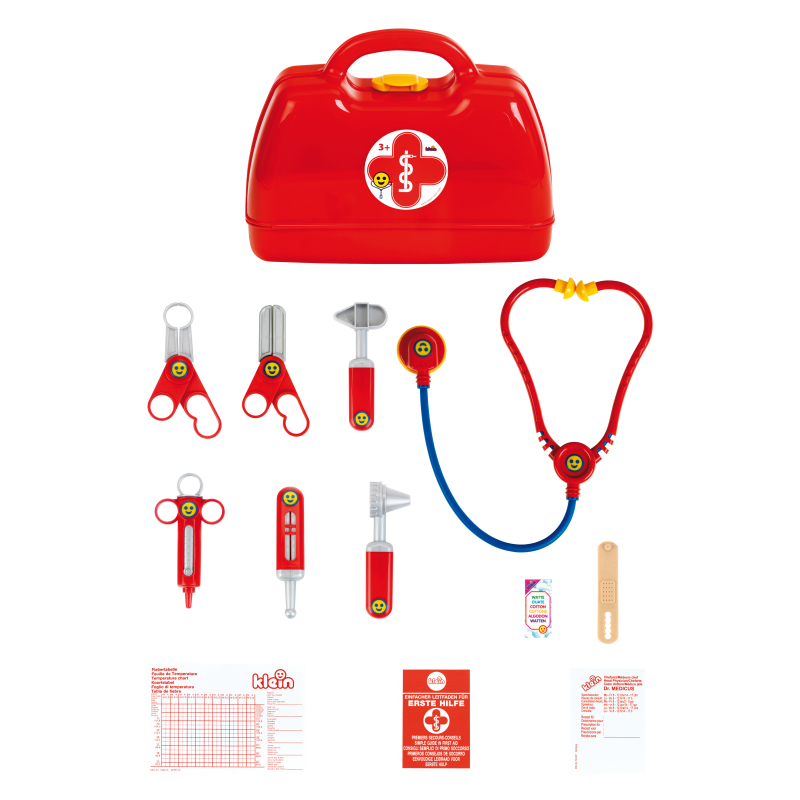 Theo Klein 4457 Doctor's Case I With stethoscope, thermometer, syringe and much more I Robust case with practical handle for carrying I Dimensions: 24 cm x 11 cm x 19 cm I Toy for children aged 3 years and up Theo Klein