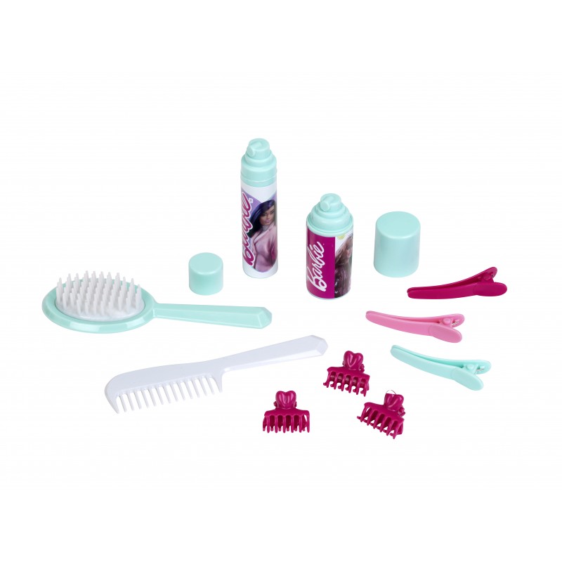 Theo Klein 5328 Barbie Beauty Salon with Light and Sound Functions I Pivoted storage areas and mirror I With lots of accessories such as a comb, hairspray and perfume spray I Dimensions: 41 cm x 31 cm x 90 cm I Toy for children aged 3 years and up Barbie