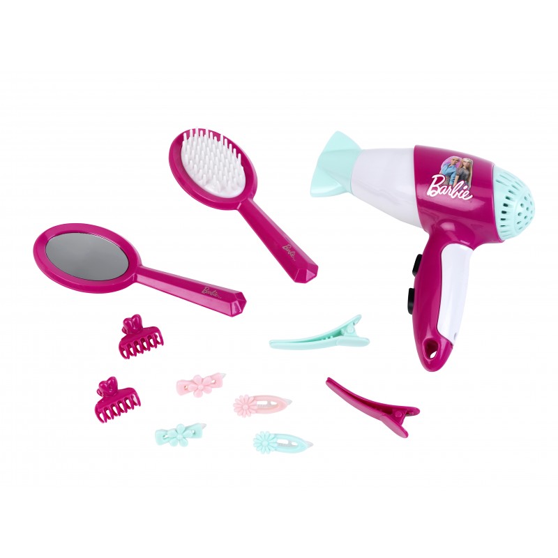 Theo Klein 5790 Barbie hairdressing set I Accessories and accessories in the Barbie look I Incl. Children's hairdryer with cold air function I Toys for children aged 3 and over Barbie