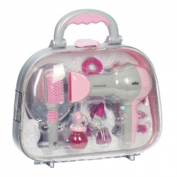 Theo Klein 5855 Hairdresser's Case with Braun Hairdryer I With mirror, comb and lots of styling accessories I Robust case with battery-powered hairdryer I Dimensions: 27.5 cm x 11 cm x 22.2 cm I Toy for children aged 3 years and up BRAUN 45959 3