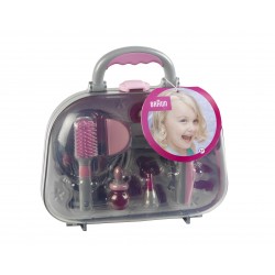 Theo Klein 5855 Hairdresser's Case with Braun Hairdryer I With mirror, comb and lots of styling accessories I Robust case with battery-powered hairdryer I Dimensions: 27.5 cm x 11 cm x 22.2 cm I Toy for children aged 3 years and up BRAUN 45961 14