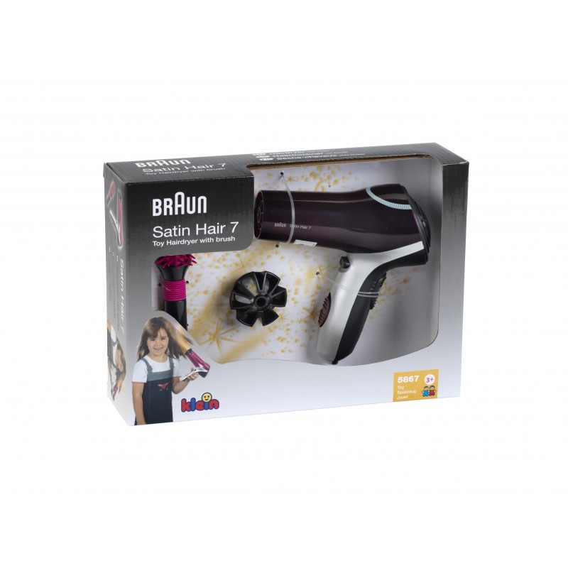 Theo Klein 5867 Braun hair dryer I Children's hair dryer incl. brush and diffuser attachment I Toys for children aged 3 and over BRAUN