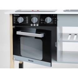 Theo Klein 7199 Miele Kitchen I White wooden kitchen incl. hob, with sound and light I Dimensions: 70 cm x 30 cm x 91 cm | High-class kitchen accessories made of stainless steel (should not be heated up) and wood | Toy for children aged 3 years and up Miele 46004 7